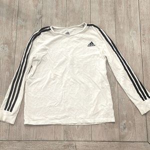 Boys black white striped adidas top 10/12
